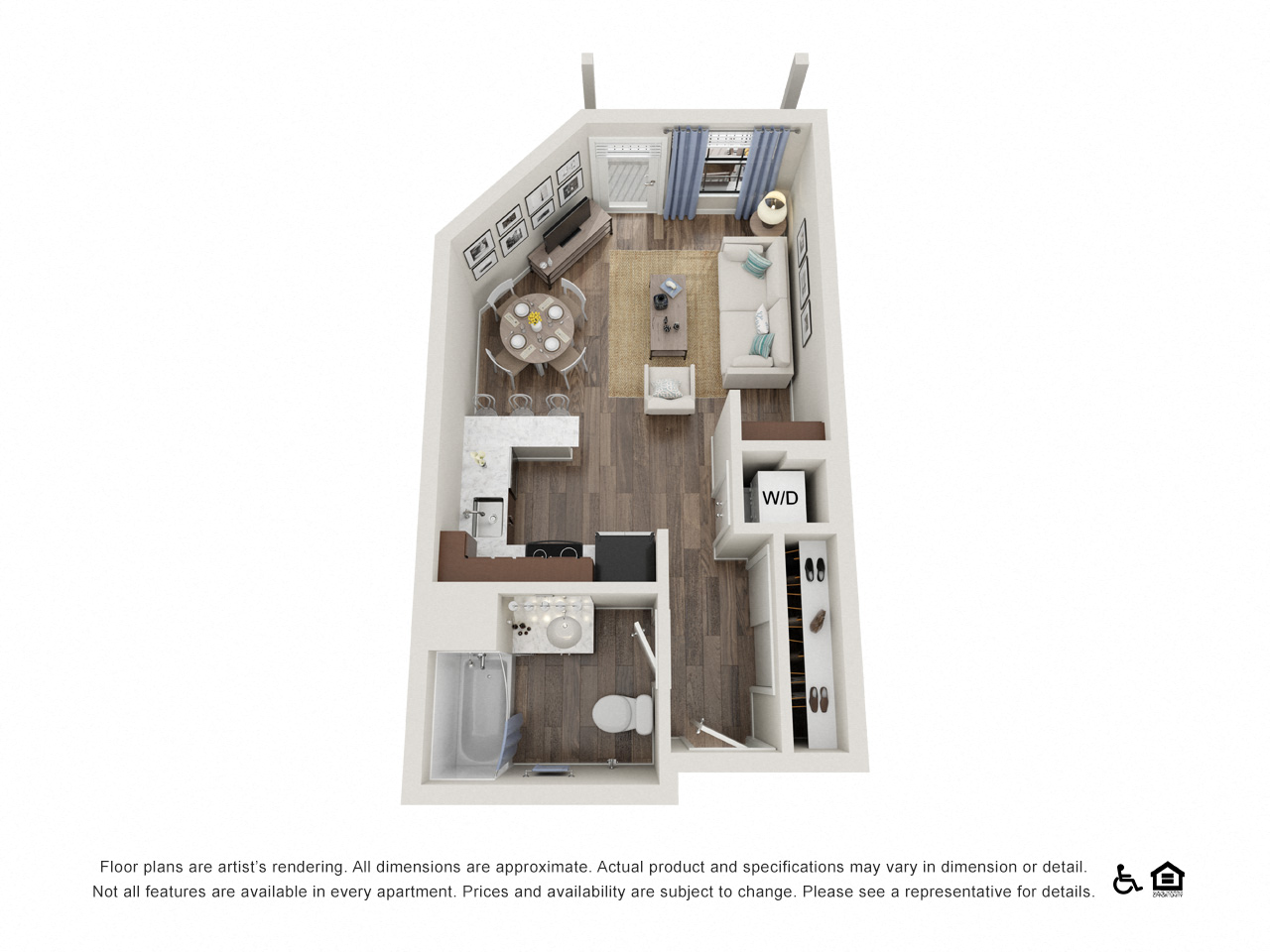 Floor plan for studio, 1 bath, 495 sqft